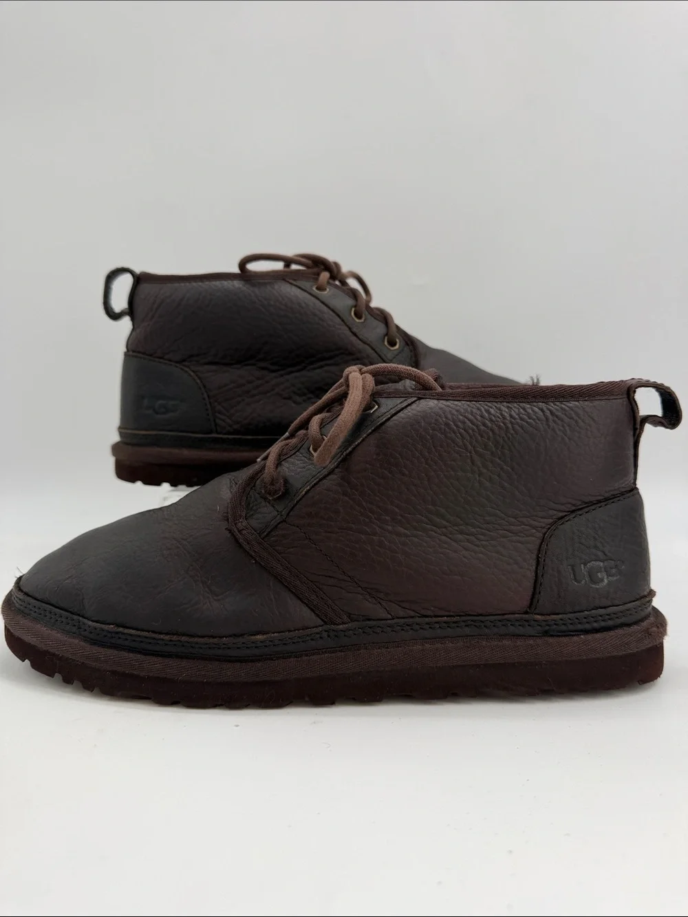 UGG Neumel Dark Brown Leather Shearling Wool Lined Chukka Boots Men's Size 9.0